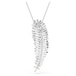 Vienna pendant and brooch Mixed cuts, Feather, White, Rhodium plated